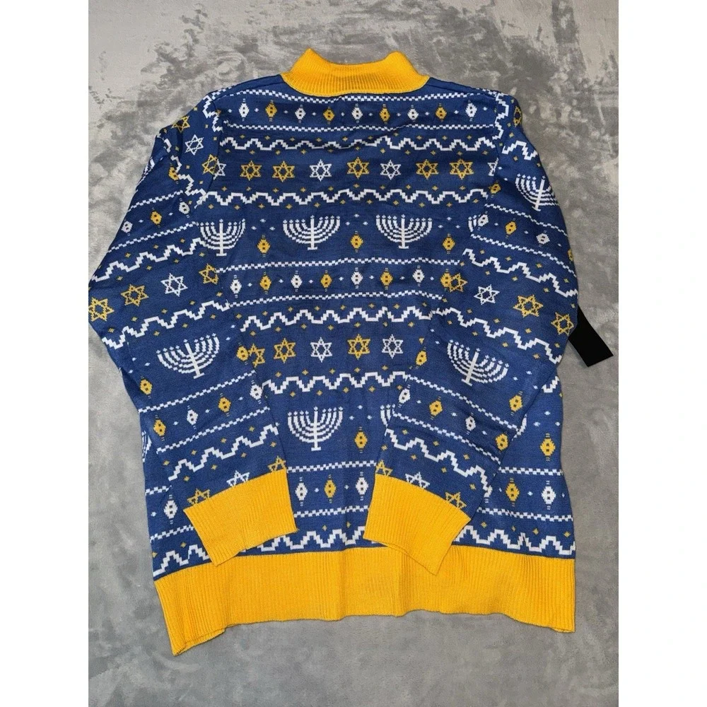 New Tipsy Elves Men's Christmas Sz XXL Blue Menorah Print Cardigan‎ Sweater